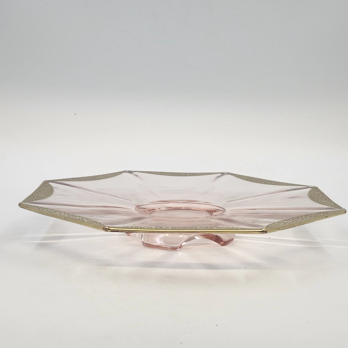 Tiffin Rambler Rose Pink Depression Glass 10" Octagon Underplate Gold Trim 1930s