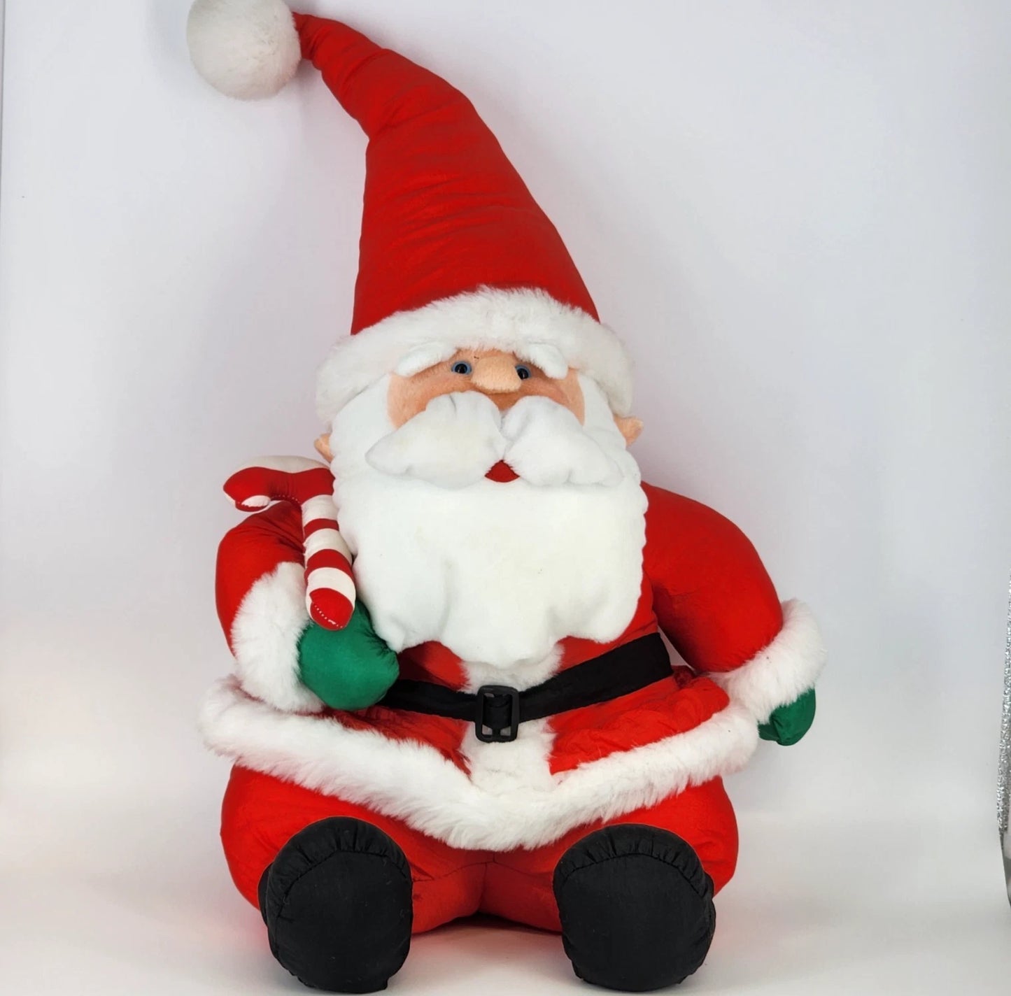 Christmas Stuffins Sitting Santa Claus Plush 15" Nylon Candy Cane 1993 Indonesia