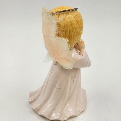 Winking Praying Angel Porcelain Figurine Fiber Optic Light 8" x 4.5"