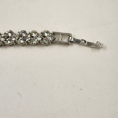 Silver Tone Faceted Crystal Clear Rhinestone Tennis Bracelet Vintage 6"