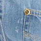 Solutions Blue Denim Shirt L Leopard Print Collar Cuffs Button Up 100% Cotton