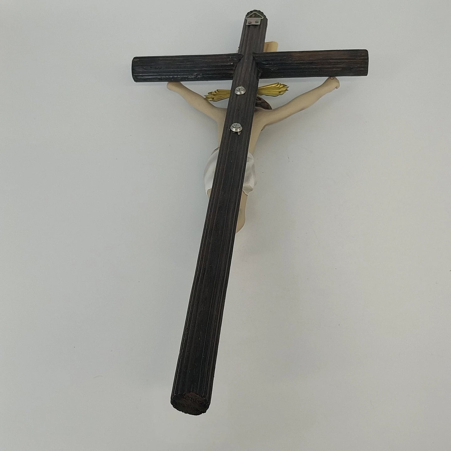 Catholic Wooden Wall Crucifix Resin Jesus Christ INRI 15" Religious Vintage