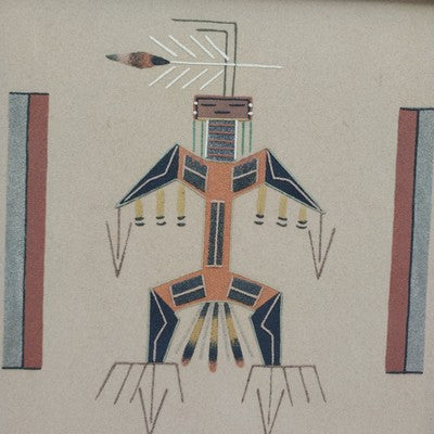 Original Thunderbird Sand Painting by Montoya Johnson Framed 16" Square