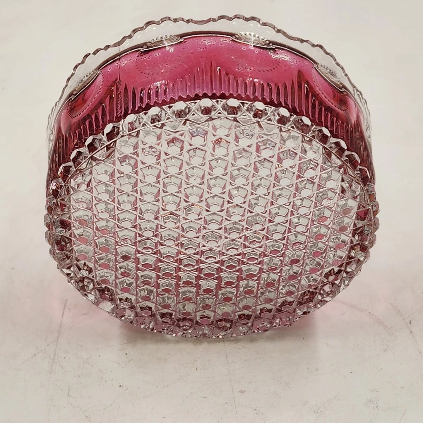 Manhattan Ruby Rose Powder Jar 1902 US Glass Cranberry Vanity Box Antique EAPG