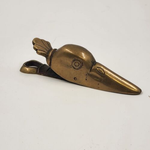 Vintage Brass Duck head Paperclip Letter Note Clip Holder Etched Eyes 4.75"