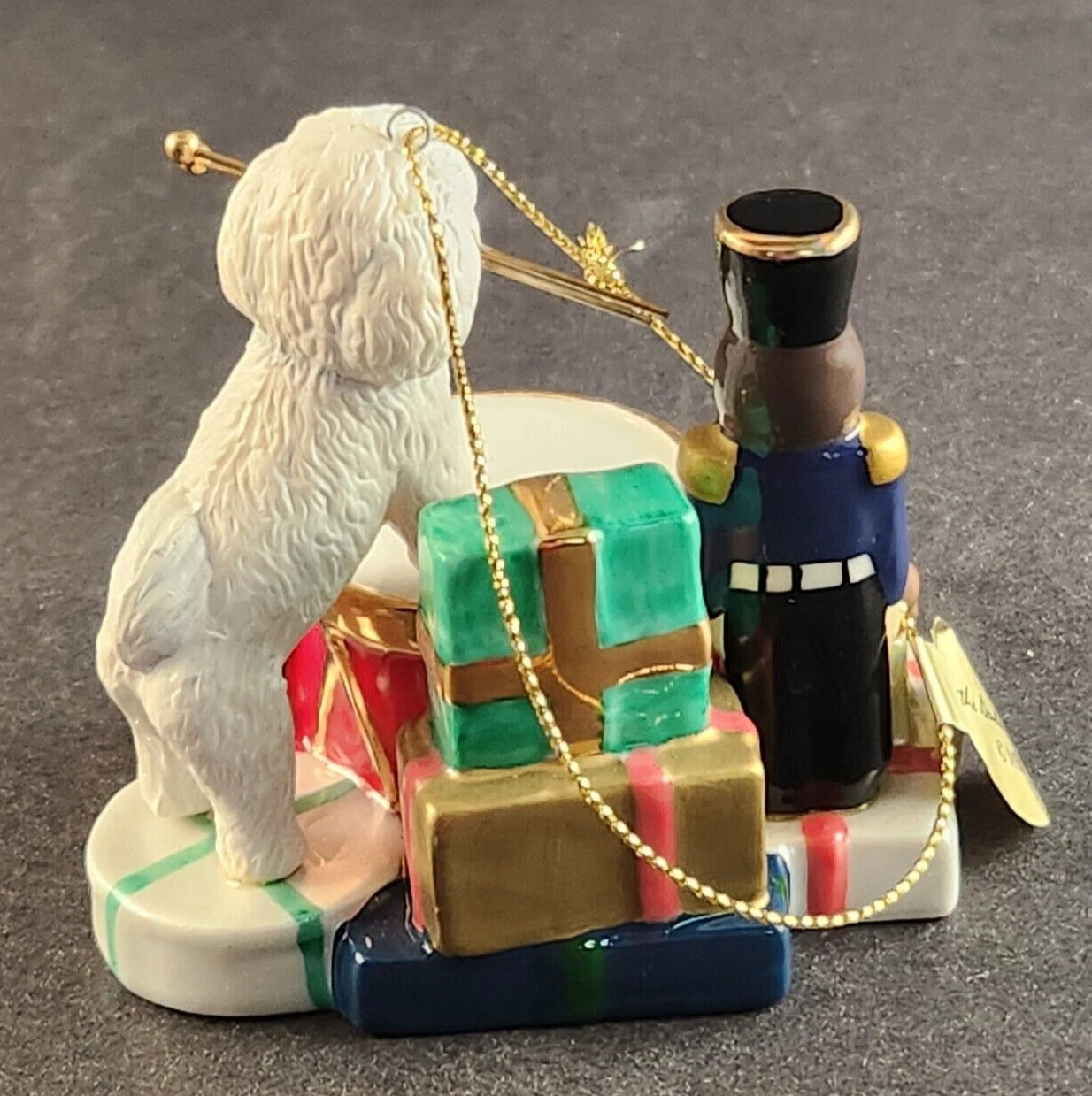 The Danbury Mint Christmas Ornament Drummer & Bichon Frise Dog 2008 Vintage