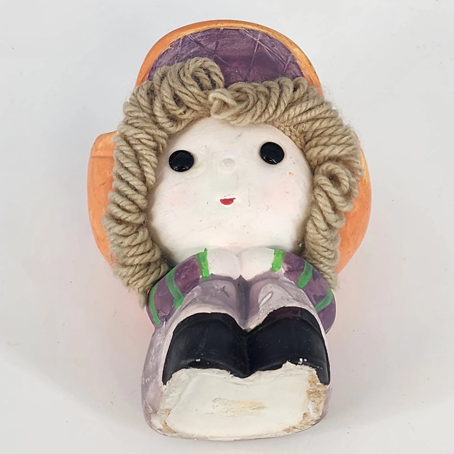 Nancy Pew Kitsch Child Planter Yarn Hair Giftware Co Japan Orange Brown 1970's