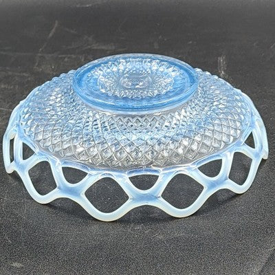 Imperial Katy Blue Bowl Opalescent Diamond Lace Edge Depression Glass 8"
