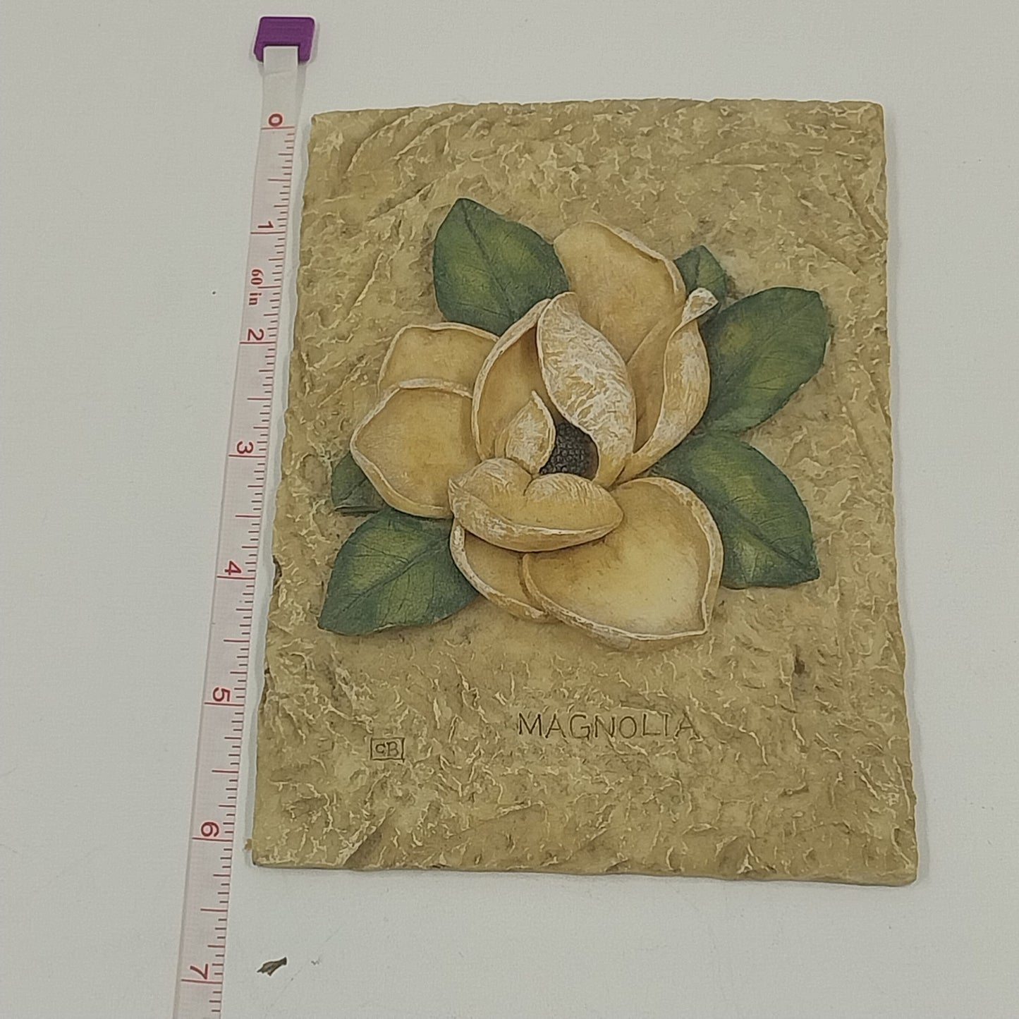 2 Floral Wall Art Hanging Plaques Decor Hydrangea and Magnolia Resin 3D 4x6" Vtg