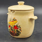 Ceramic Grease Drippings Jar w Lid Strainer Mushroom Homemade Pottery 1981 Vtg