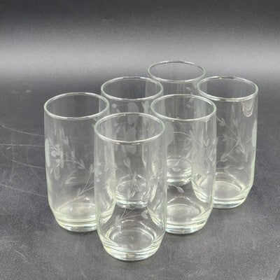 Set of 6 Princess House Heritage Etched Crystal Tumblers 11 oz 5"hx2.5"d Vintage