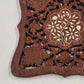 2 Hand Carved Wood Trivets 8" Gold Inlay Floral Leaf Design Scrolled Sides India