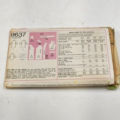 Simplicity 9637 Vintage Sewing Pattern Uncut 1971 Men's XL Robe Two Lengths