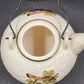 Embassy White Ceramic Teapot 36 Oz Footed with Grapevine Metal Handle 1963 Vtg