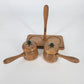 3 pc Nasco Wood Salt & Pepper Shakers Set Bean Pot Style with Stand Japan MCM
