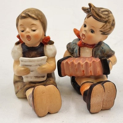 Goebel Hummel Figurines 389 Girl with Sheet Music & 390 Boy With Accordion Vtg