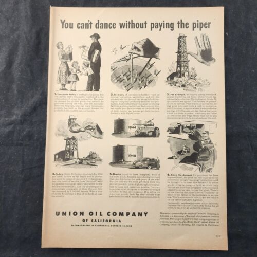 Union Oil Company of Calif Can't Dance wo Paying the Piper 1948 Vintage Print Ad