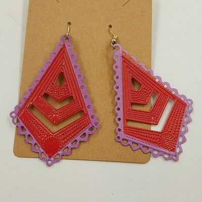 Plunder Red & Purple Tone Geometric Kite Shaped Mollie Filigree Dangle Earrings