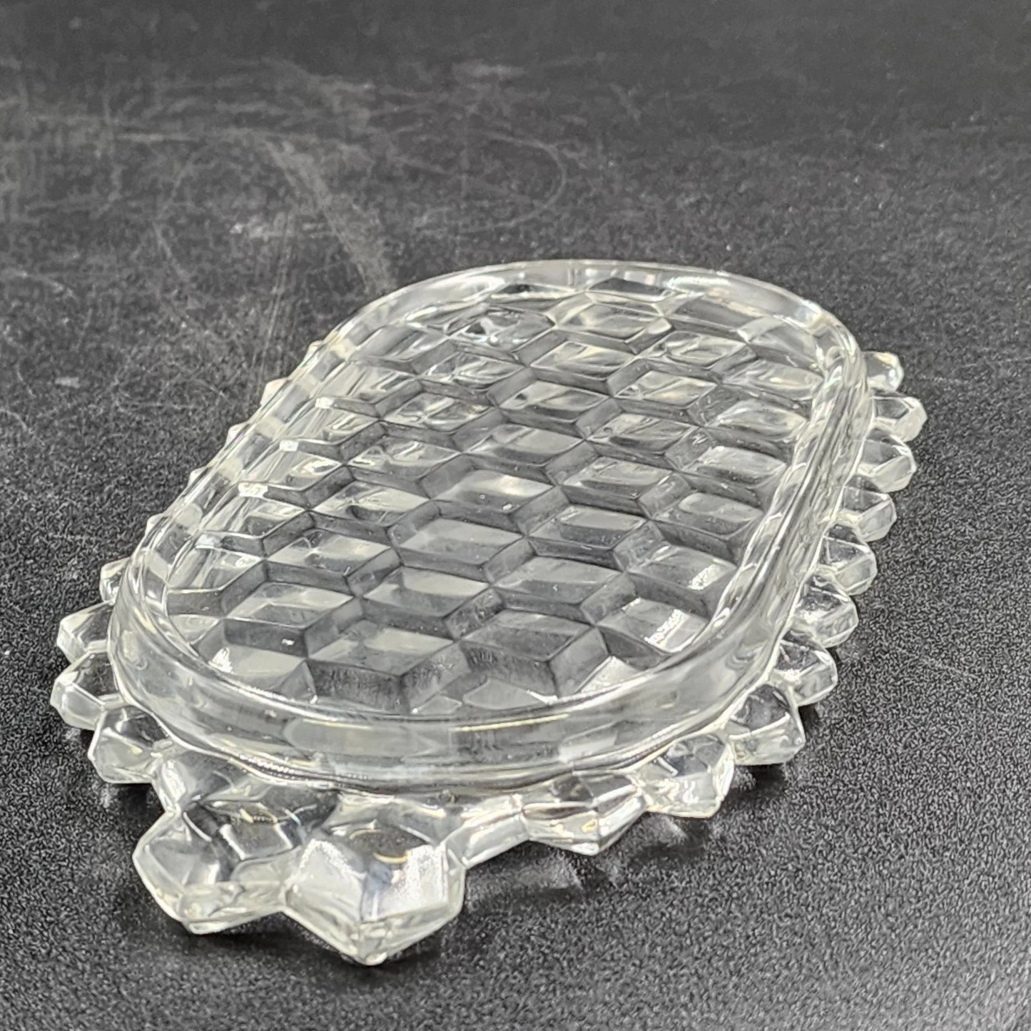 Fostoria Cubist Pattern American 3 Pc Set Clear Creamer Sugar Underplate Vintage