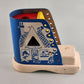 Original Playskool Blue Wooden Lacing Shoe Set Square Triangle Round Block Holes