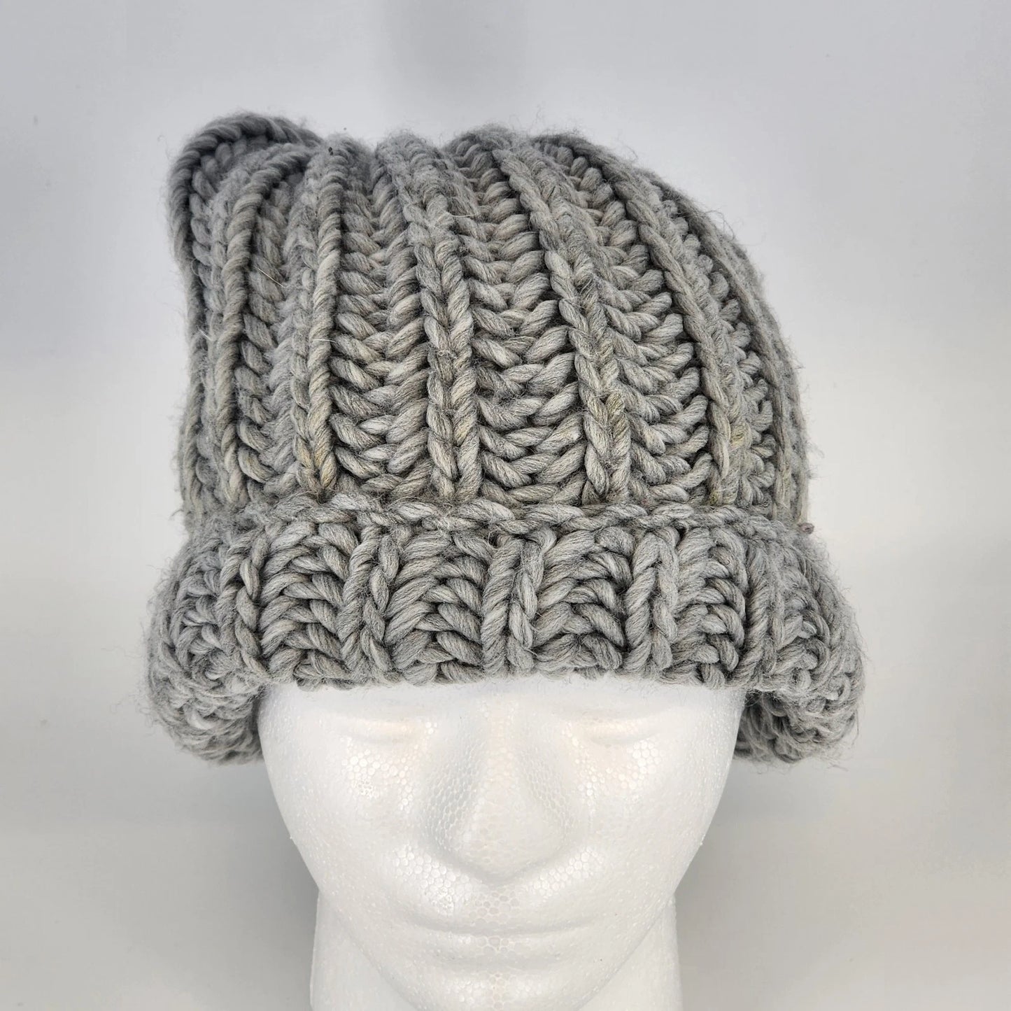 Chunky Knitted Beanie Hat Cool Grey Handcrafted Style Winter Watch Cap Unisex