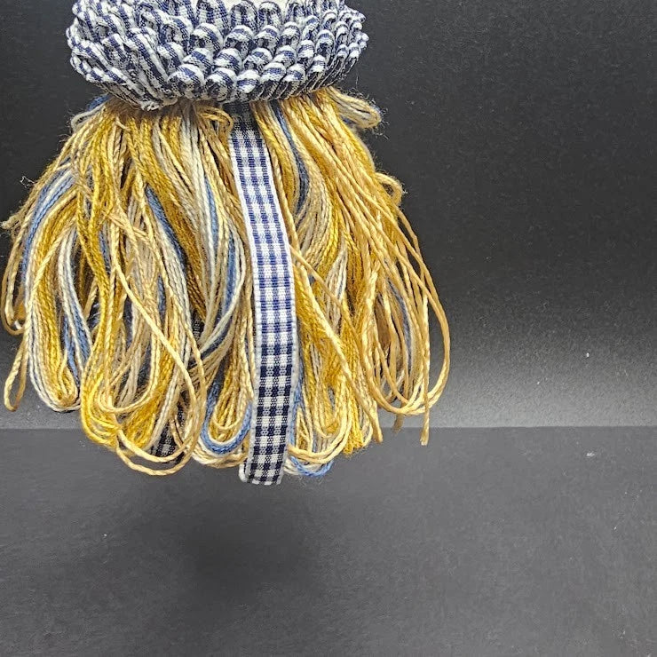 2 Tassel Tie-Back Elegant Country Curtain Tie-Back Blue Gold Craft Wood Cord Vtg