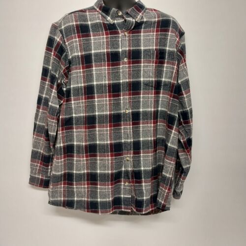 Red Head Mens XL Flannel Shirt Long Sleeve Plaid Gray Black Red White Button Up