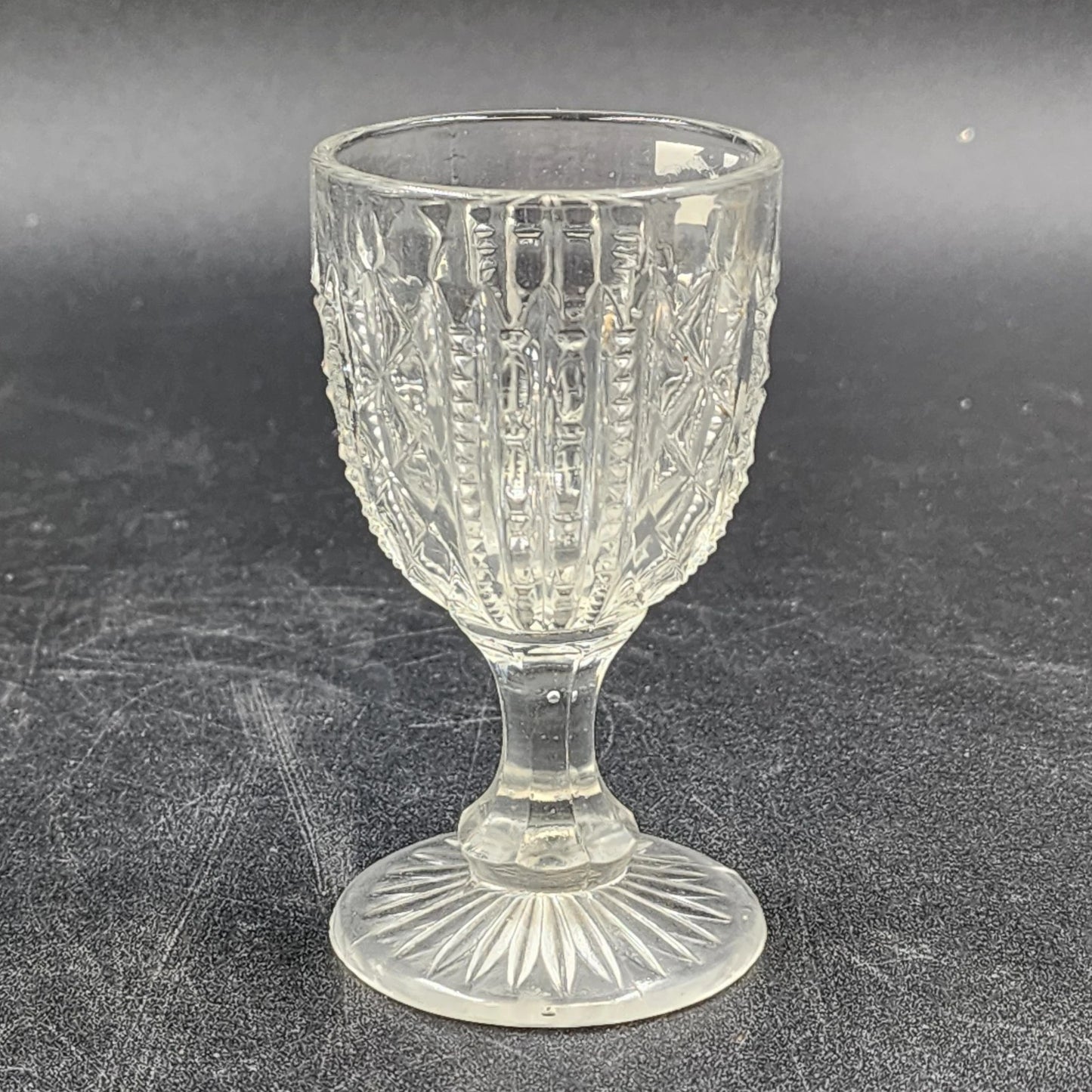 7 Cordial Shot Glasses Clear Pedestal Early American Pattern Glass Assorted 4"