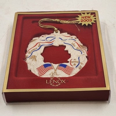 Wreath Christmas Ornament Home of the Brave Lenox USA 2003 w Box China