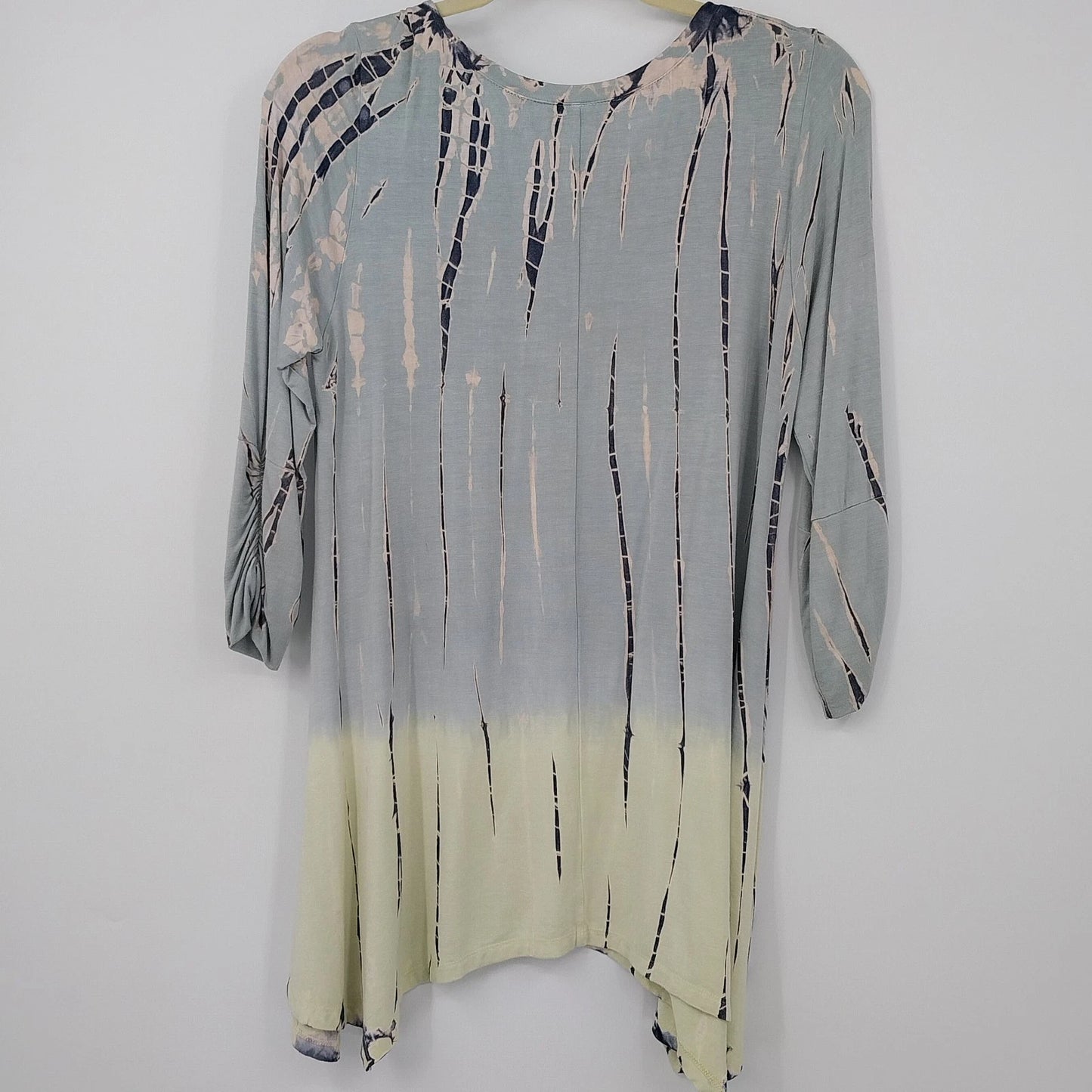 Nature Art by Lynn Yang Beaded Tunic Top Green Floral Women's Small 3/4 Sleeve