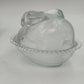Indiana Glass Confections Bunny on Nest Candy Dish Clear Crystal w Lid USA Vtg