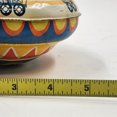 Metal Tin Toy Spinning Top with Circus Animals 6" by Ohio Art USA Vintage 1960s