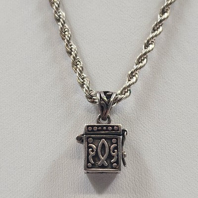 Silver Tone Rope Chain with Prayer Box Cross Design Charm Pendant 12" Necklace