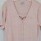 Yarnworks Pink Embroidered Cardigan Sweater Women Medium Floral Acrylic Knit Vtg