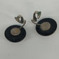 Black Statement Earrings Glossy Abstract Dome Round 1" Silver Tone Clip On Vtg