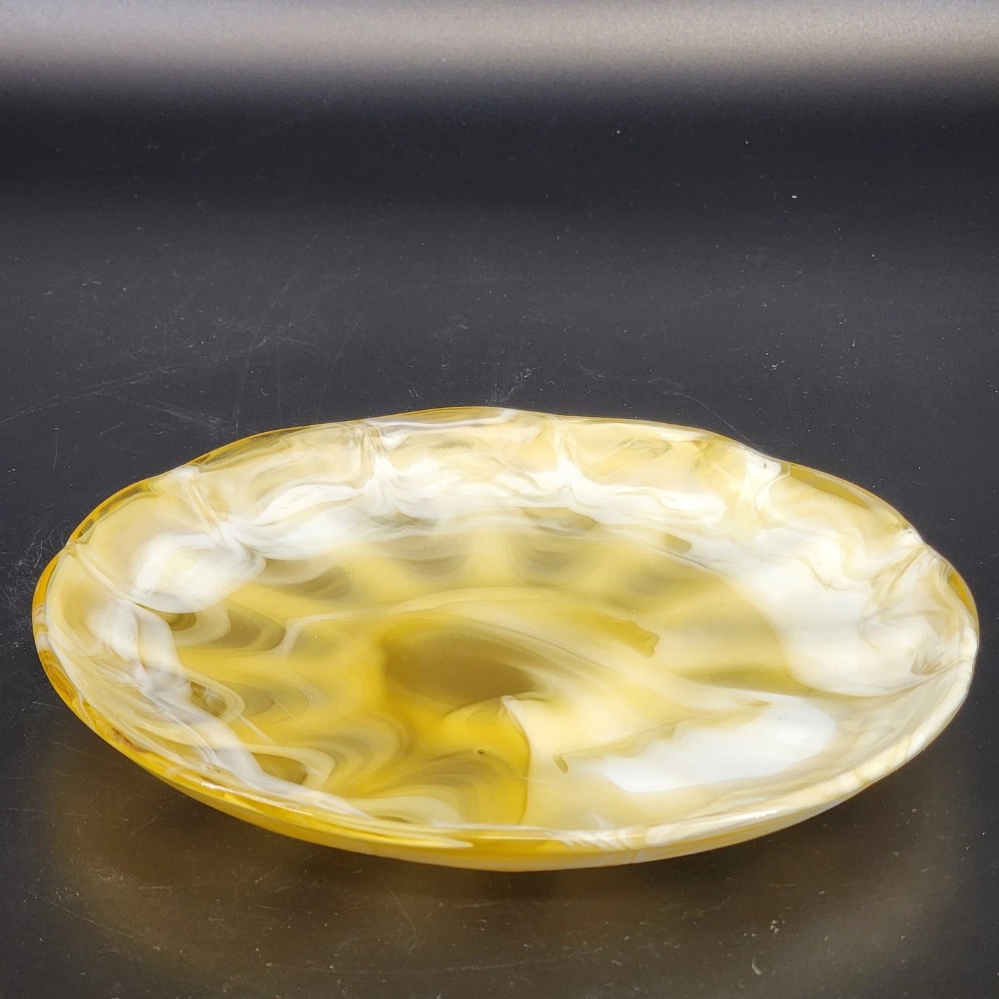 Vintage Akro Agate Caramel Slag Glass Plate Scalloped 8 Inch