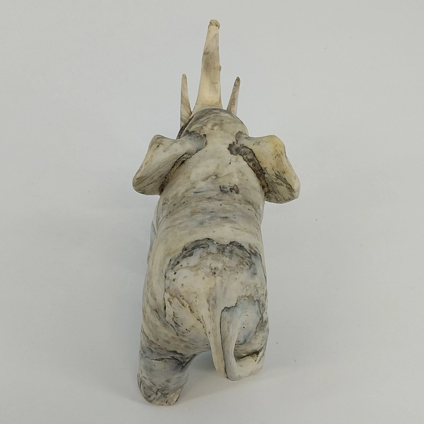 Trunk Up Lucky Elephant Figurine Crushed Oyster Shell Sculpture 5.5" Gray