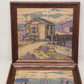 2 Painted Burlap Wall Prints Art Framed Noreaster Fishing Port Heavy into Purple