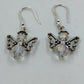 Silver Tone Angel Wing Dangle Earrings Clear Faceted Beads French Hook Jewelry