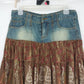 Younique Denim Patchwork Boho Midi Skirt Blue Brown Paisley Women Size 7 Button