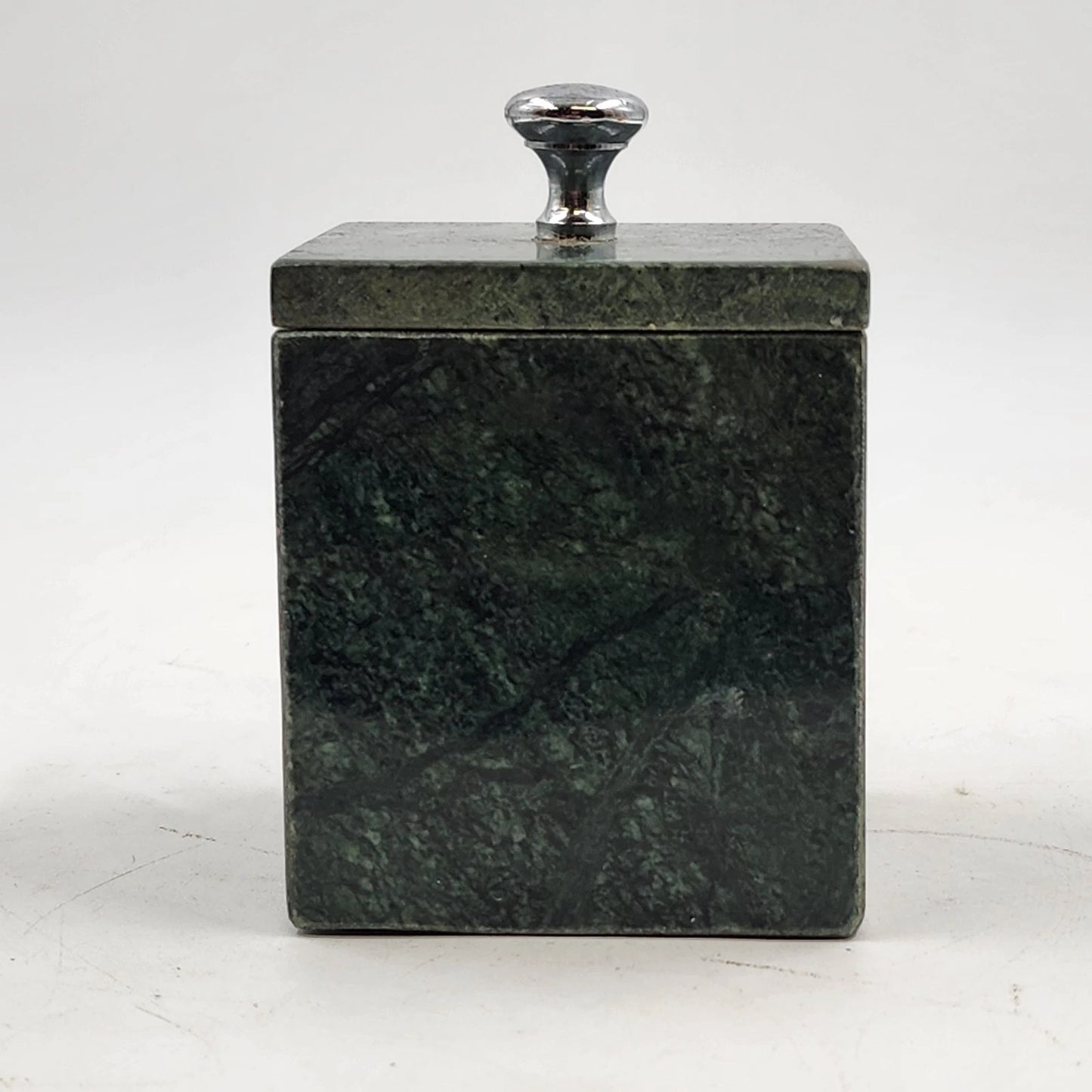 Green Marble Box Solid Walls Trinket Jewelry Storage with Lid 3.5" x 4" Vintage