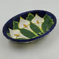 Talavera Calla Lilies Mexico Hand Painted Oval Bowl Art Pottery Signed Mexico Q