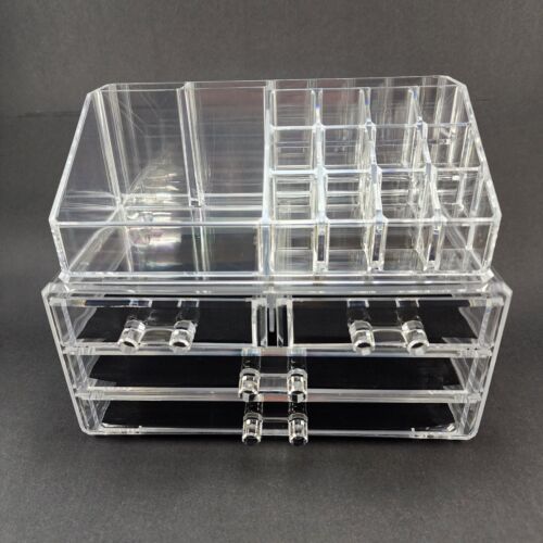 Sodynee 2 Piece Makeup Cosmetic Clear Organizer Storage Drawers 9½" x 5¾" x 7¼"