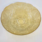 Amber Glass Serving Bowl Embossed Fern Leaf Pattern Scalloped Rim 13" Vintage