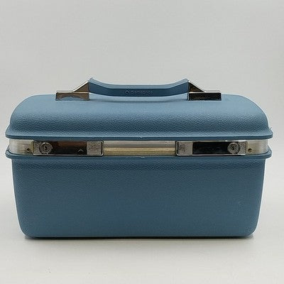 Samsonite Travel Makeup Train Case Blue Royal Traveller Montbello II Mirror Key