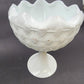 Indiana Milk Glass Pedestal Bowl 7"d x 9" Duette Pattern Quilted Ruffled