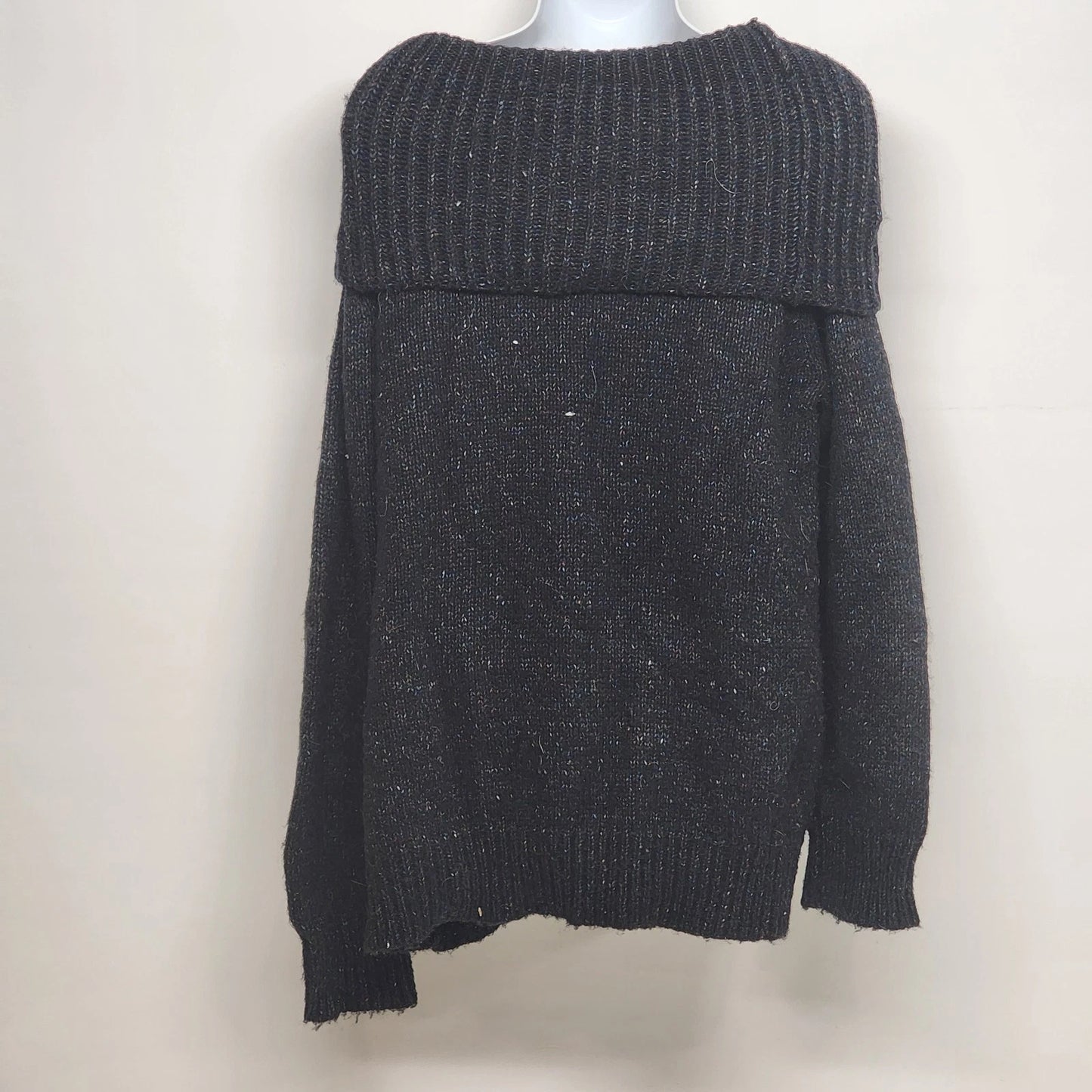 Studio Works Womens Large Knit Sweater Jacket Black Cowl Neck