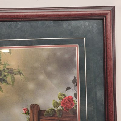 Sweethearts Print with Red Cardinal Bird & Rose Flower by Gregory Clair 20"x29"