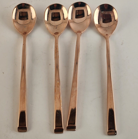 Set of 4 Mikasa Cosmo Golden Stainless Ice Tea Spoons 7.5" Beveled Edge Vintage