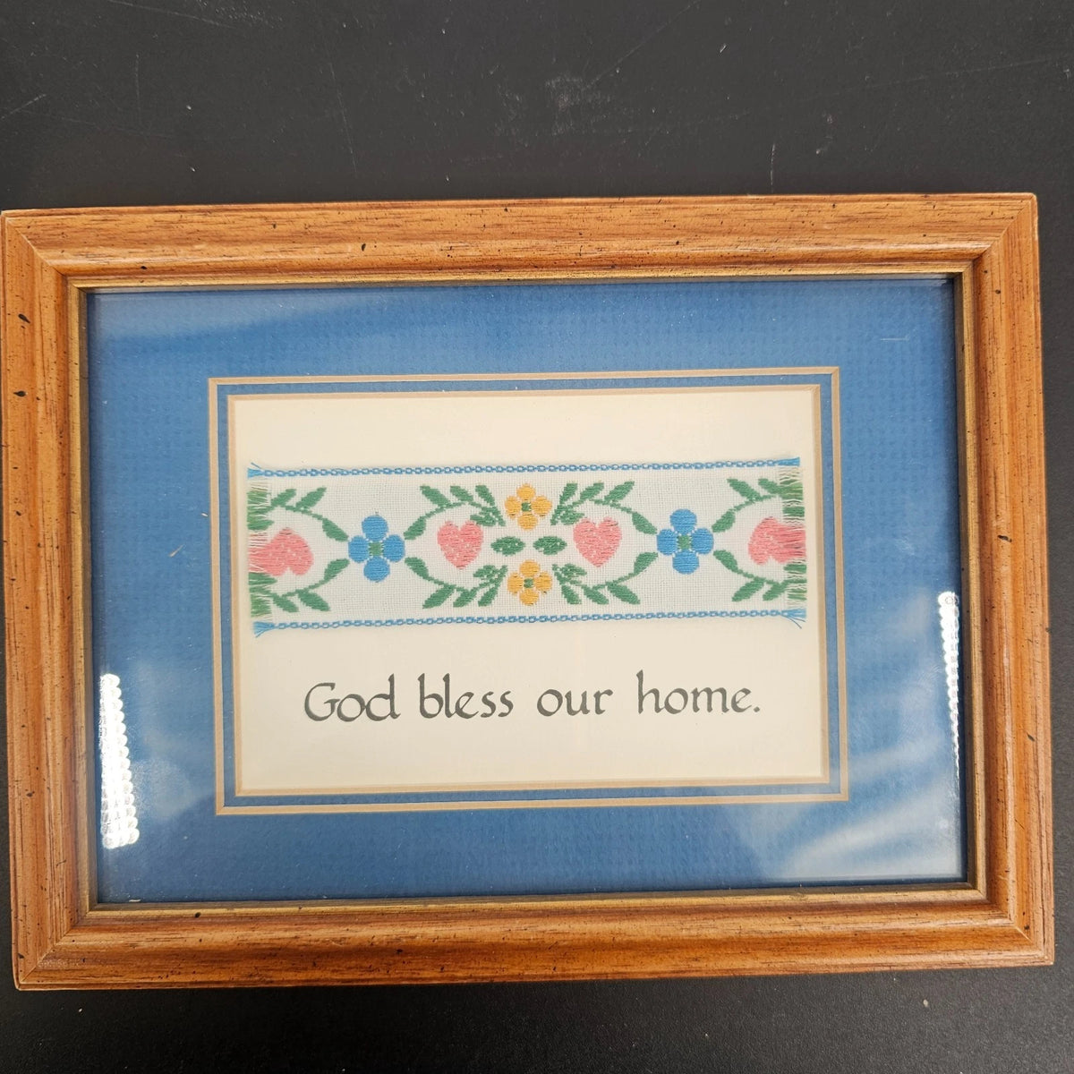 Isidore Limited God Bless Our Home Framed Needle Wall Art 6" x 8" No. 218 Vtg